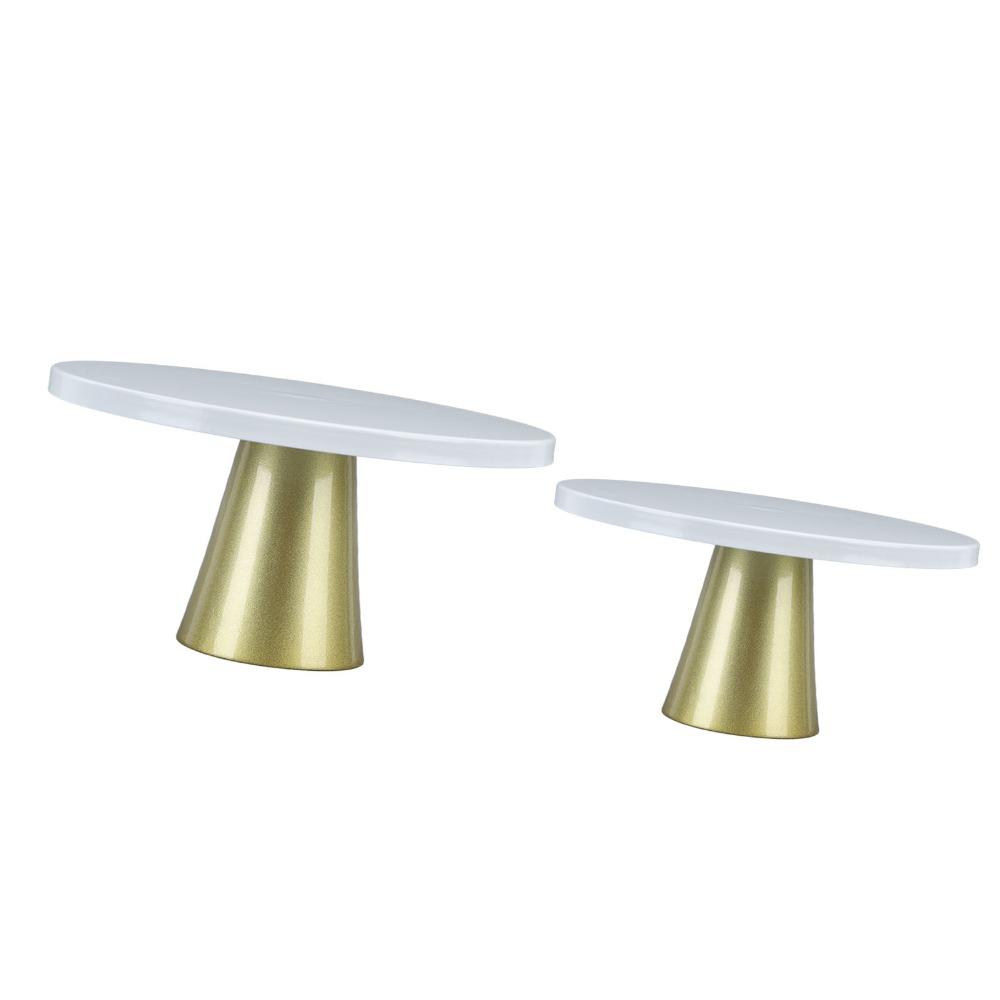 2pcs Smooth Iron Cake Stand Set Round Gold Finish Dessert Display Stand European Style Stable Base Pedestal Tray Cake Display