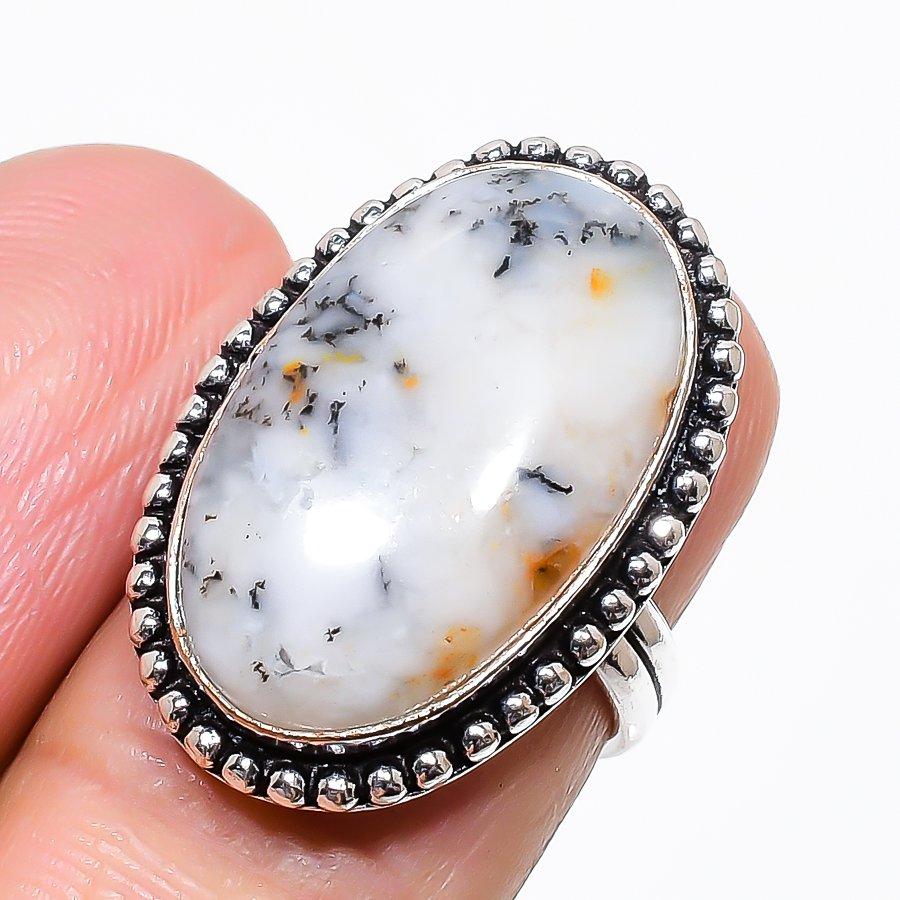 Dendrite Opal Gemstone Handmade 925 Sterling Silver Jewelry Ring Size 5 KJ-323