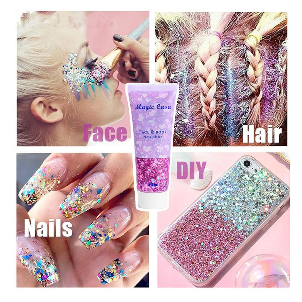 Набор для макияжа Festival Glitter - краска для лица, крупные блестки, блестки для глаз, губ, волос и ногтей - аксессуары для рейва, марди гра и вечеринок 50 мл