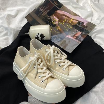 Холщовые туфли женские на платформе, увеличивающие рост, Hanhan, туфли с большой головой, ретро, студенческие, маленькие белые туфли 508