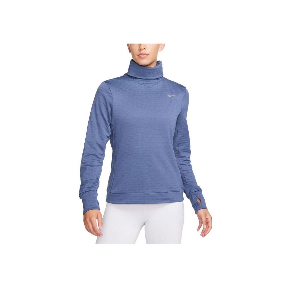 Nike Therma-Fit Solid Color Sports Training Running Long Sleeve Knit Shirt Women Tops Finn-Blue FB5307-491