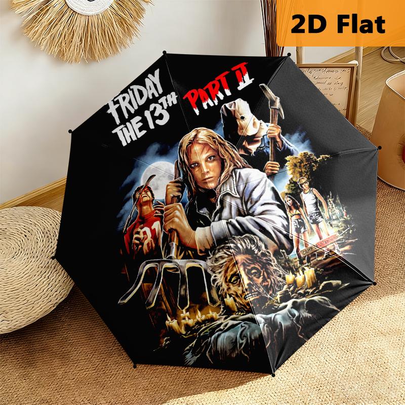 1pc horror movies Foldable Umbrella with Durable Iron Frame, 8-Rib Structure - Perfect for All Seasons Home and Travel Use, Multi-Functional Design
