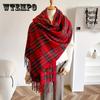 Elegant Red Plaid Scarf for Women - Extra Long, Oversized Tassel Shawl, Warm & Windproof Polyester Outdoor Wrap