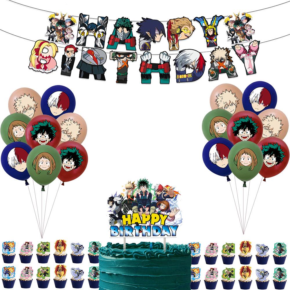 My Heros Academiaed Birthday Themed Party Decorations Balloon Set Tableware Tablecloths Cake Toppers Party Supplies Baby Shower