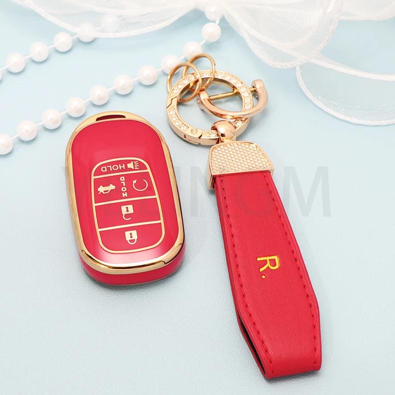 Чехол для ключа из ТПУ для Honda Civic Accord HR-V CR-V CRV 2021 2022 2023 5 кнопок Автомобильный брелок Корпус Держатель для ключа Аксессуары