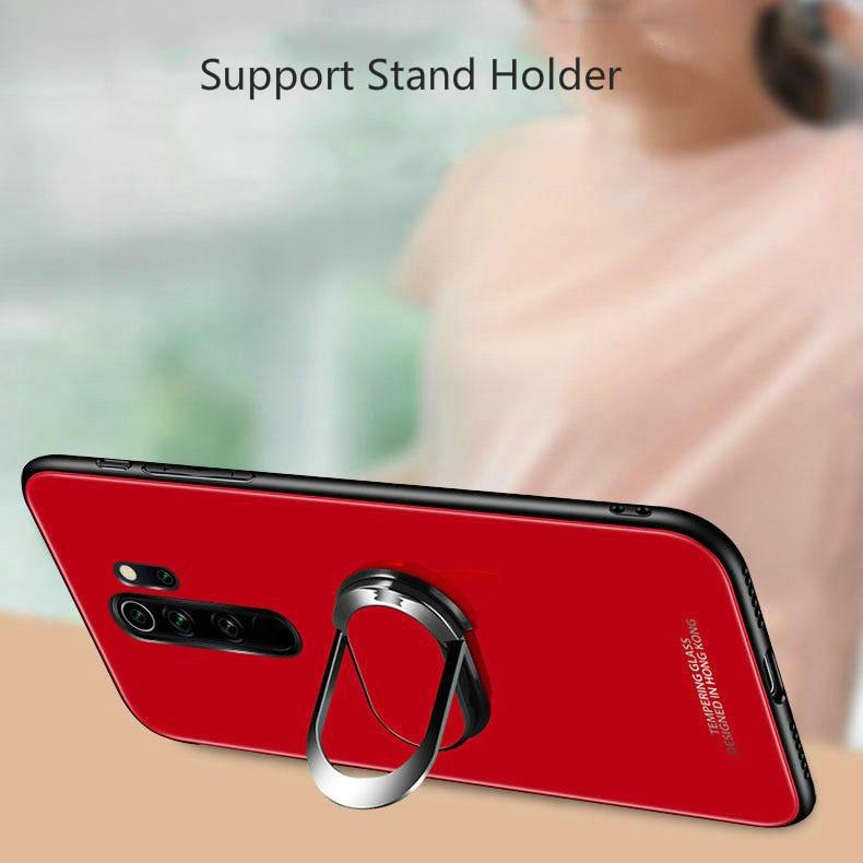 Для Xiaomi Redmi Note 8 10 Pro чехол из твердого закаленного стекла с кольцом и магнитом-держателем чехол для телефона для Redmi Note 8A 9 Pro 10 Lite с мягкой рамкой противоударная задняя крышка