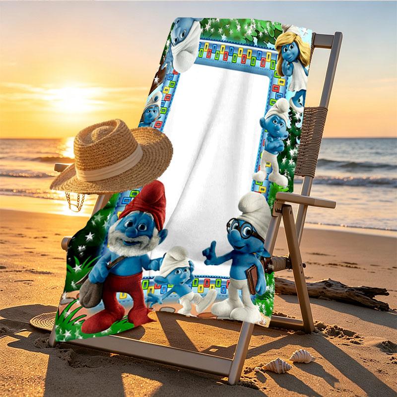 Blue Smurfs Print Beach Towel Design, Soft, Lightweight. for Home Bathroom, Spa, Pool, Yoga, Surfing, Camping, Gift for Family, Friend