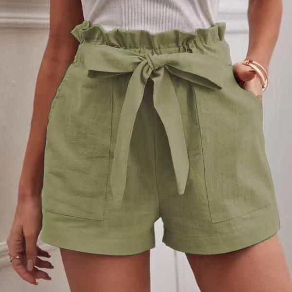 Летние женские свободные льняные повседневные шорты с карманами, однотонные, большого размера, с высокой талией, широкие брюки