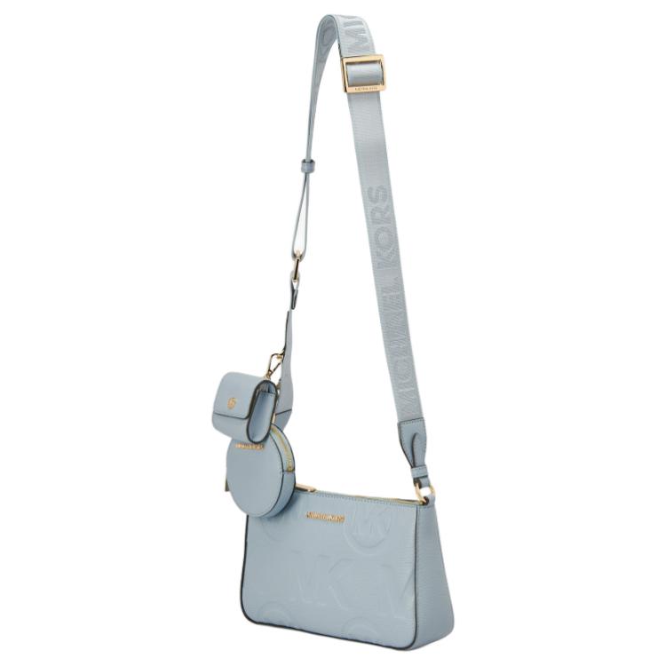 Michael Kors MK Jet Set Logo Zip Closure Pebbled Leather Three-In-One Shoulder Crossbody Bag Small Women bags Light-Blue 35F3GTVC1L-487