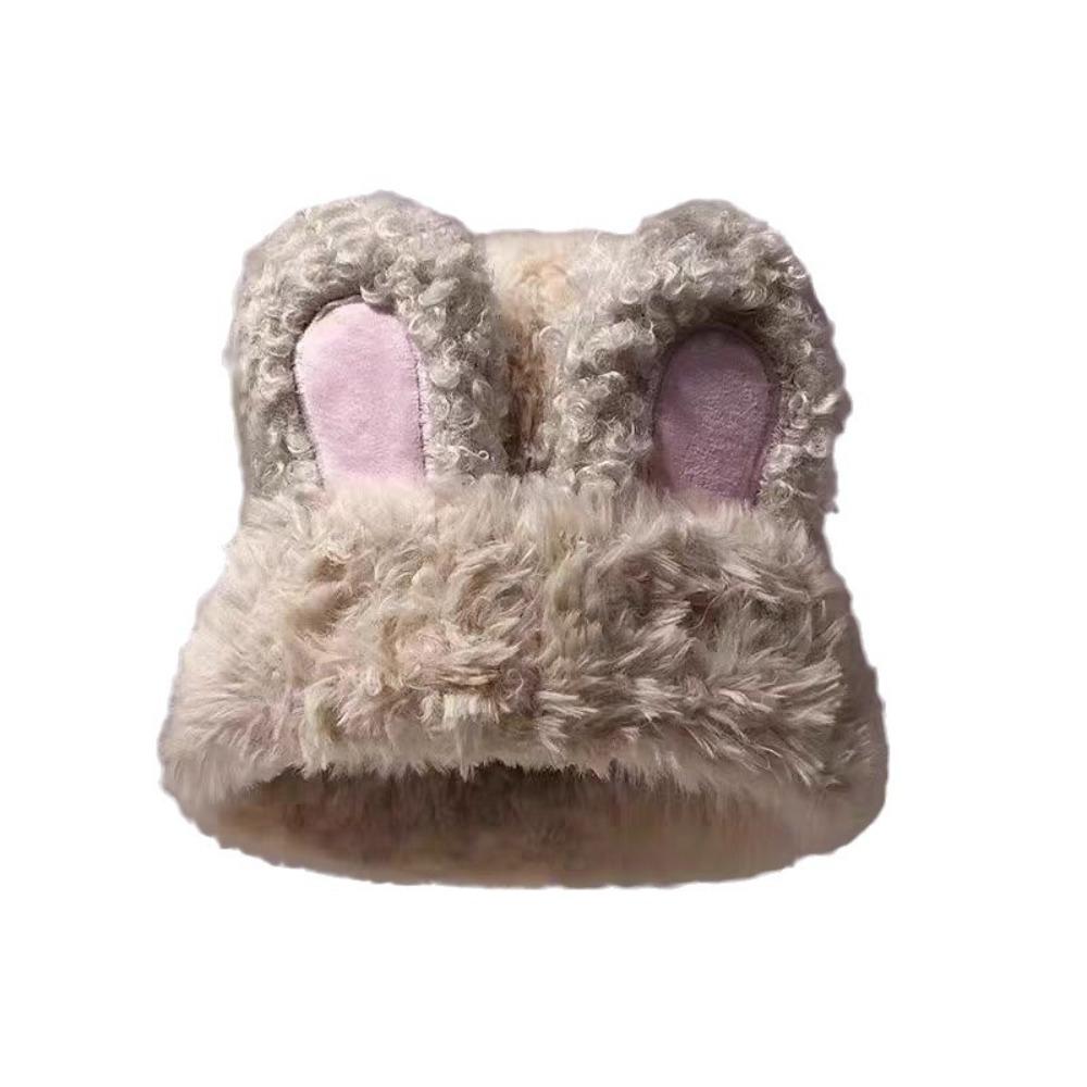 Elastic Rabbit Ear Beanies Solid Color Winter Outdoor Warm Cap Knitted Plush Hat Autumn Winter