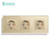 BSEED Single EU Socket Double Power Outlets Triple Electric Sockets Crystal Glass Wall Sockets White Black Gold Gray 16A