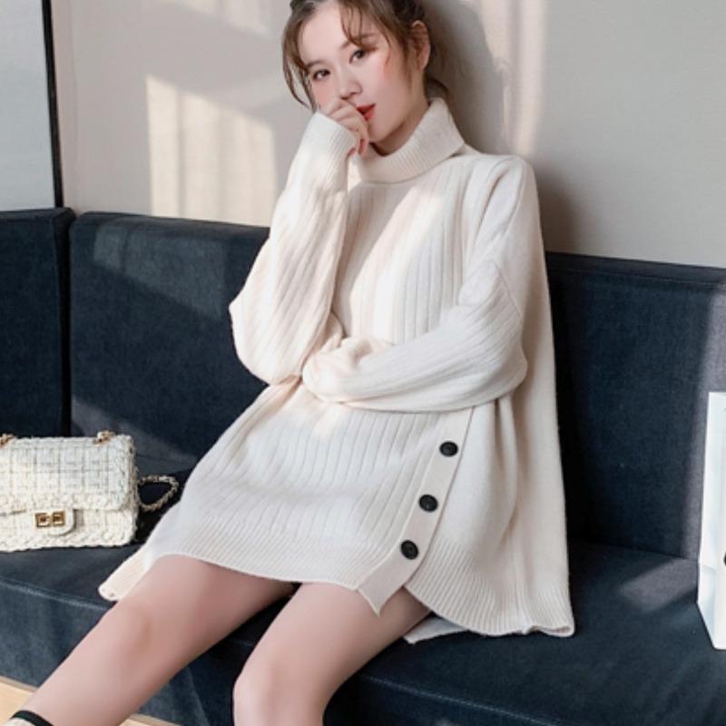 Осенние шикарные пуговицы, однотонные свободные пуловеры, женские свитера, модные, с длинным рукавом, повседневные, вязаные свитера, женские трикотажные топы, винтажные женские джемперы 25523