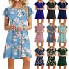Женские мини-платья Летние повседневные рюшами с коротким рукавом Симпатичные струящиеся платья с круглым вырезом