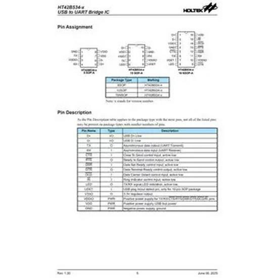 HT42B534-2 USB Conversion Chip, SOP-16 Package