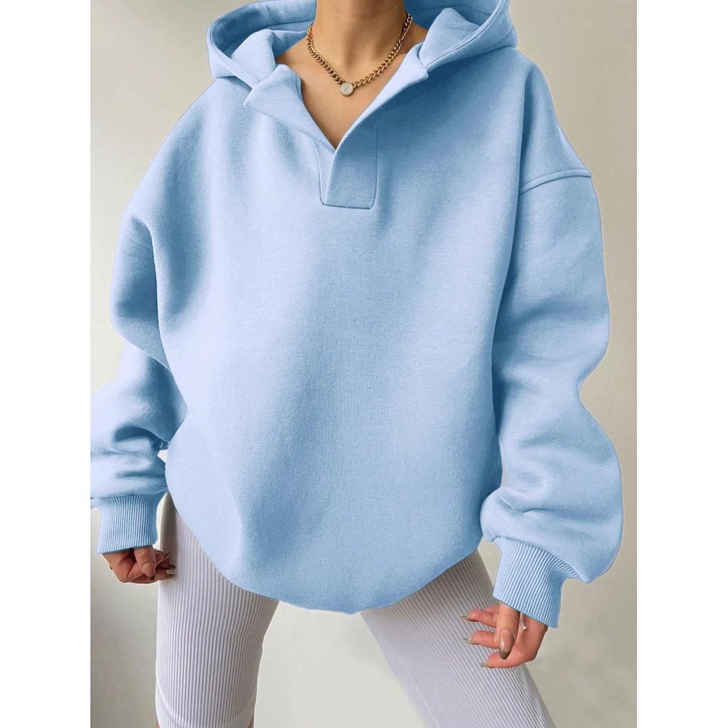 Women's Solid Color Casual Sports Loose Long-sleeved Hooded Sweatshirt