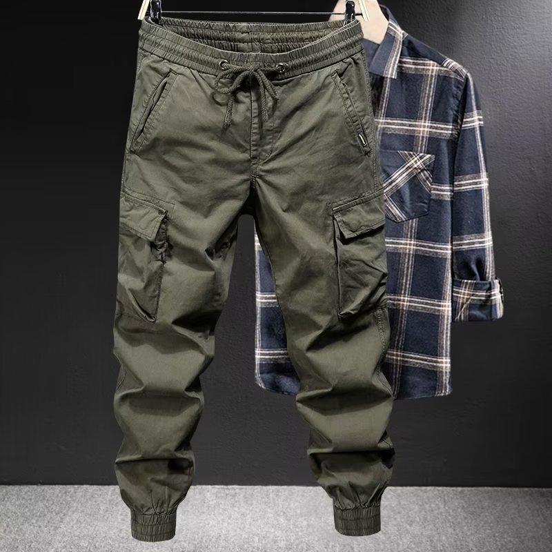 Men's Army Green Tactical Overalls - Spring/Autumn Fashion, Loose Cuffs, Outdoor Mountaineering, American Casual Pants