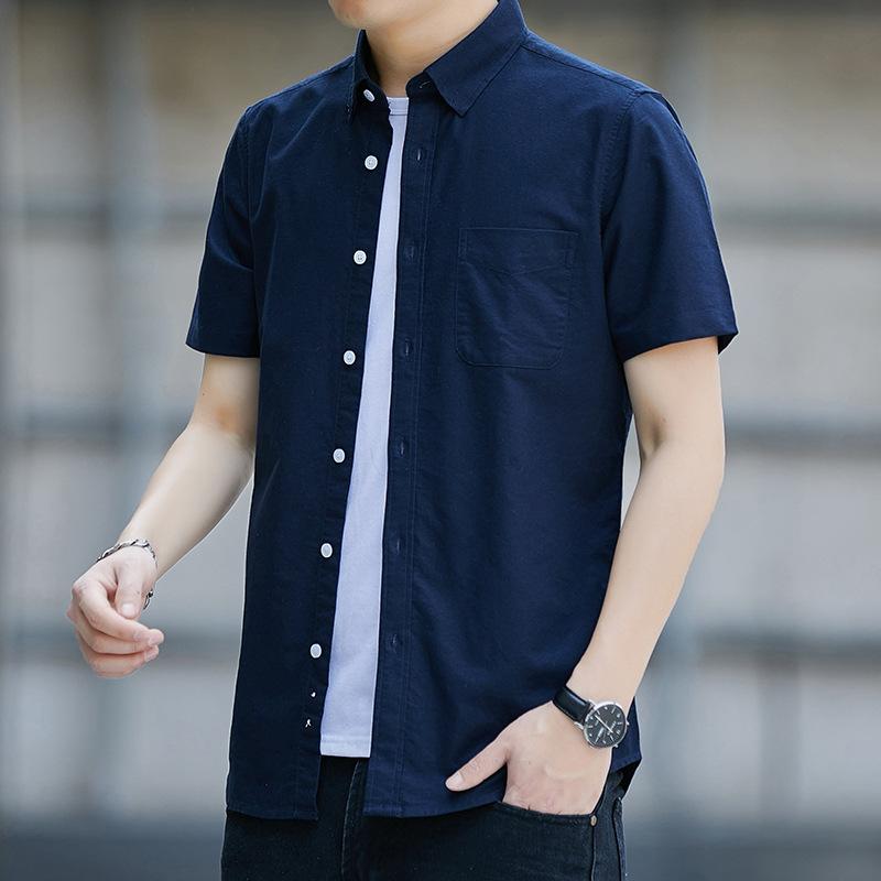 Ice Silk Short-sleeved Shirt Men's Summer Thin Loose Blue Casual Shirt
