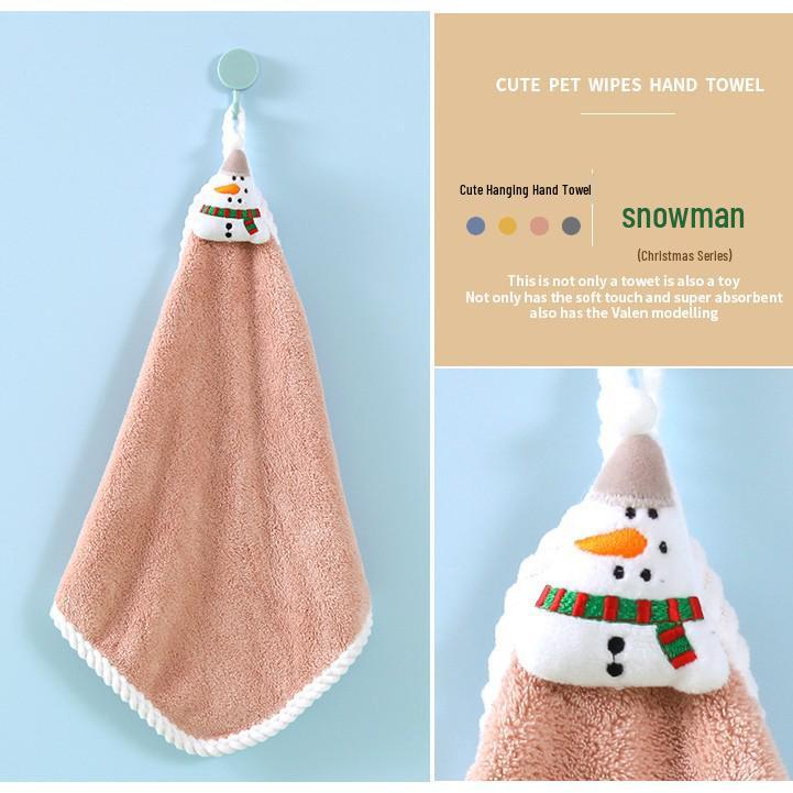 Christmas Cartoon Coral Fleece Hanging Hand Towel - Absorbent for Kitchen & Bathroom
