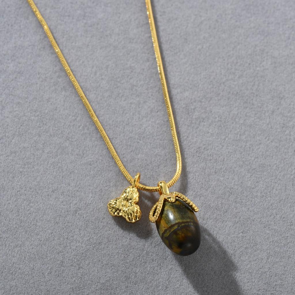 Премиум Легкая Роскошь Позолоченная 18K Настоящим Золотом Вставка Янтарный Камень Подвеска Длинная Цепь Нишевая Мода Персонализированное Ожерелье