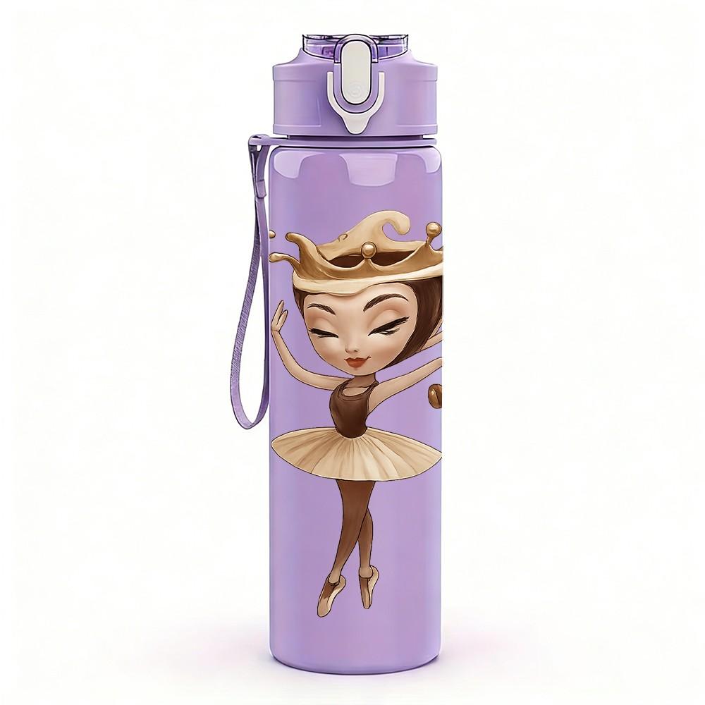 1PC Ballerina Doll Illustration 750ml Color Plastic Sports Water Bottle Leakproof Flip Straw Lid Suitable for Sports Office Home Use