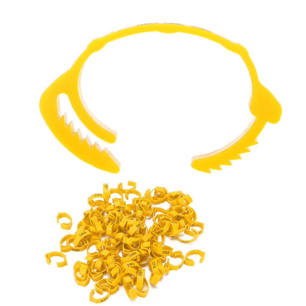 100Pcs Poultry Foot Rings Identification Leg Buckle with Numbers for Chicken Duck BirdYellow