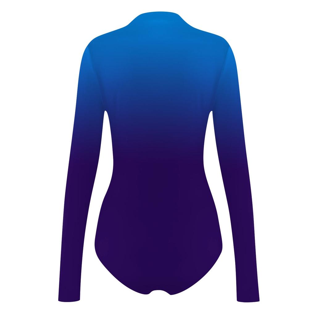 Женская осенне-зимняя футболка-комбинезон с длинным рукавом и высокой горловиной, цветной градиентный комбинезон