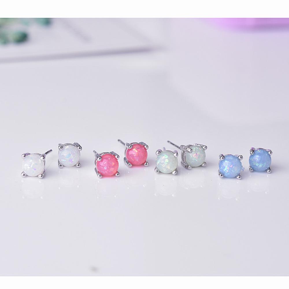 6MM Opal Earrings for Women Sterling Silver Plated Opal Stud Earrings Elegant Gift