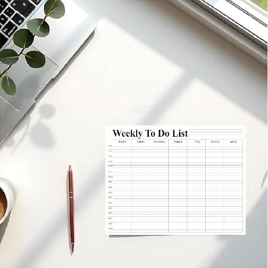 Weekly To Do List notepad, Hourly Schedule, Monday-Sunday, 6am-10pm,Task Planner & Activity Log Notepad – 8.5 x 11” Undated Daily & Hourly
