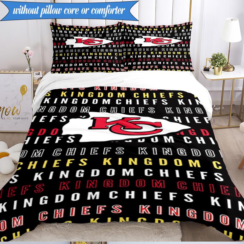 Kansas Chiefs Logo 3pcs Bedding,Including 1pc Duvet Cover And 2pcs Pillowcases Perfect for Christmas,Ideal for Bedroom, Dormitory