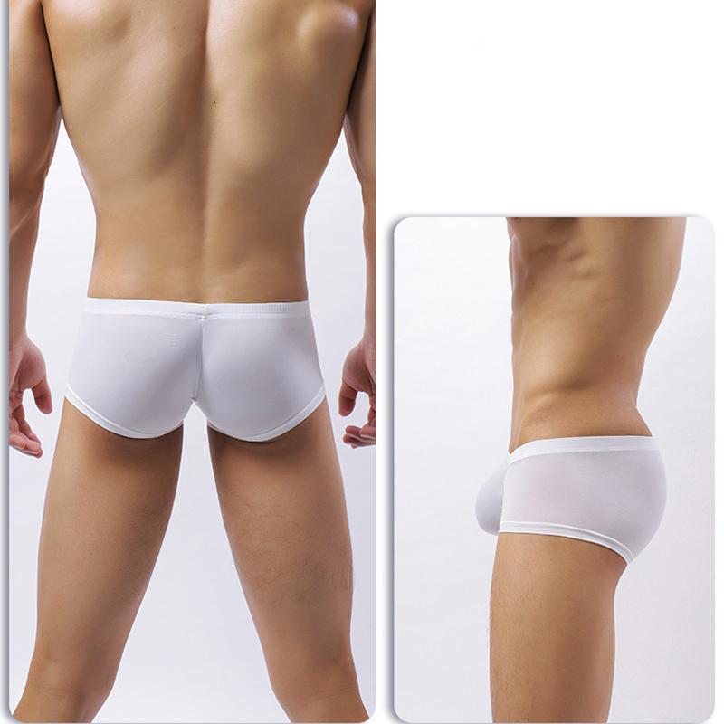 Мужские трусы-боксеры с низкой посадкой из ледяного шелка, сексуальные, однотонные, тонкие, удобные, невидимые, плотно прилегающие