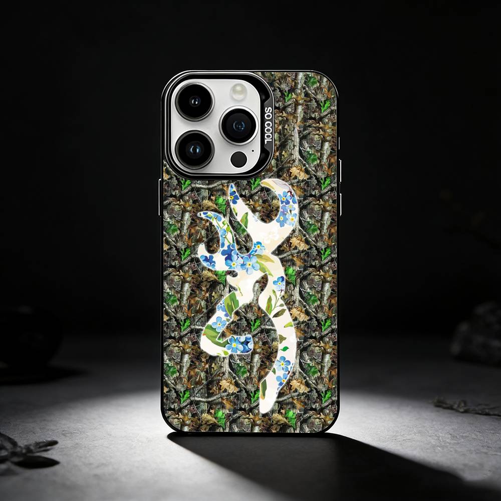 D-Deer Hunting Camo Phone Case For iPhone 17,16,15,14,13,12,11 Plus,Pro Max,XS,Colored silver phone case