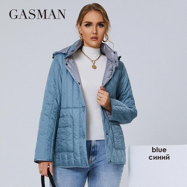 Gasman Женская осенне-зимняя куртка. Двусторонняя парка. Дизайнерская съемная шапка на кнопках. Пальто женской модной марки больших размеров 21871.