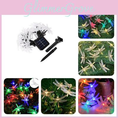 Красивая солнечная гирлянда из 30 светодиодов с теплыми белыми стрекозами и бабочками