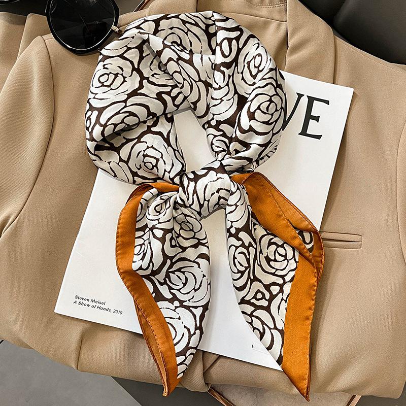 Women's Striped Silk Imitation Square Scarf - Spring & Autumn All-Match Simple Style Accessory