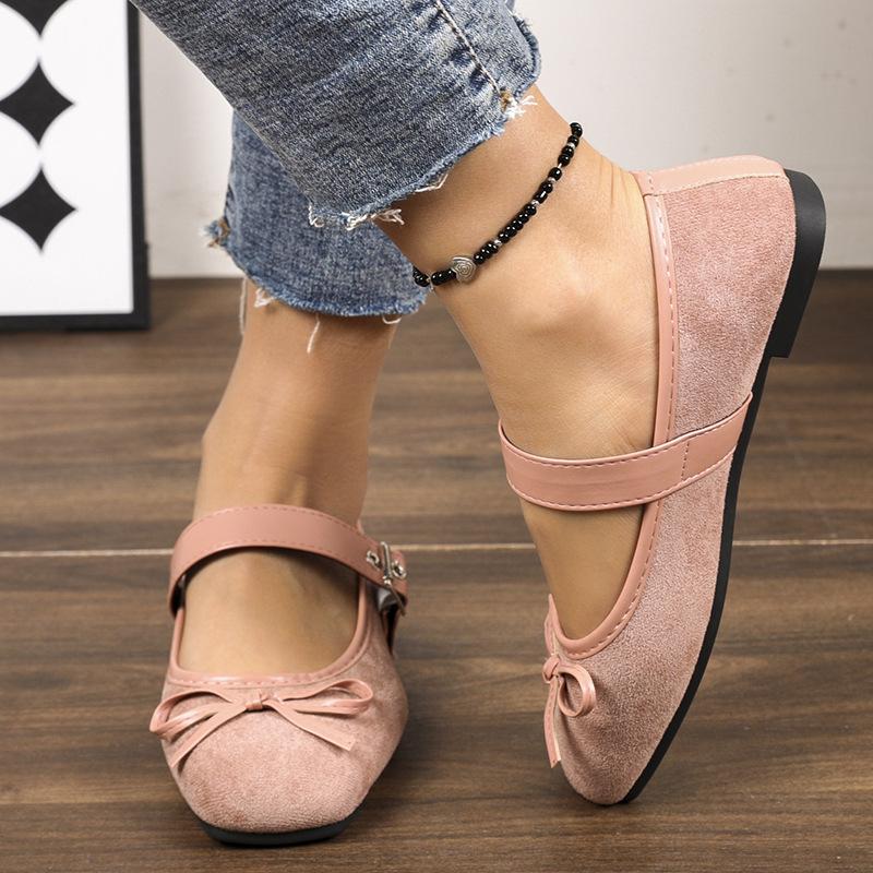 New Women's Buckle Strap Bow Flat Sole Shoes, Women's Shallow Mouth Ballet Casual Breathable Work Shoes
