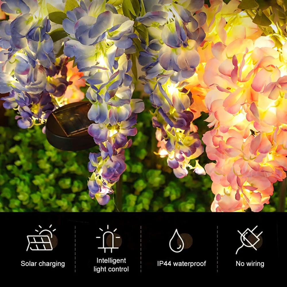 2X Solar Pathway Lights Artificial Wisteria Flowers Solar Light Outdoor Garden Lighting, LED Garden Solar Lights For Yard/Patio/Landscape/Walkway Path