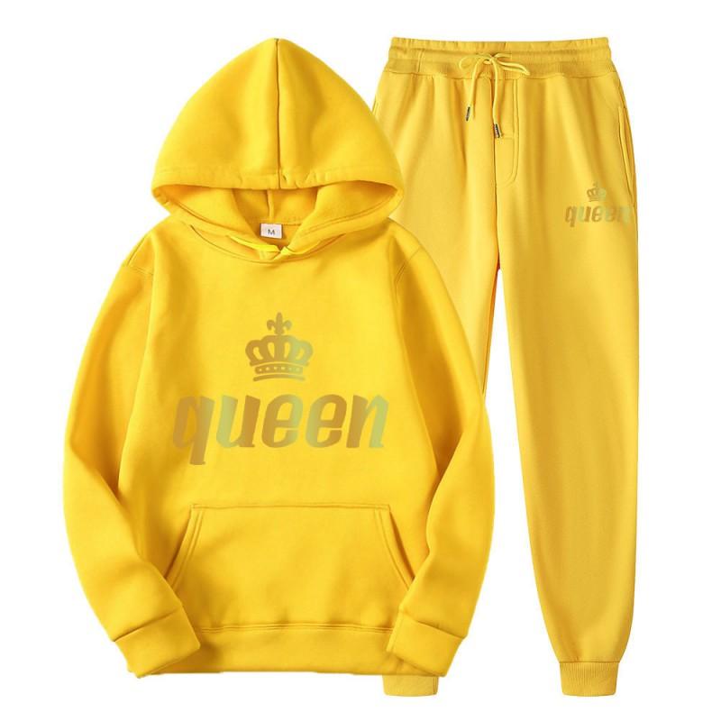 Men Women Couples Hooded Sweatshirt Set Loose Long Sleeve Fleece Sportswear Pants Casual Winter Outfit