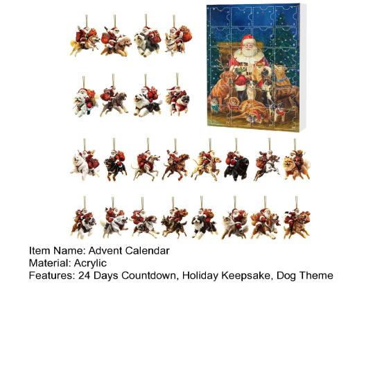 Собачий адвент-календарь 24 дня Собачья тематика Рождественский календарь обратного отсчета 2D украшения с собаками и Сантой Веселый праздничный подарок на память для семьи, детей, любителей собак