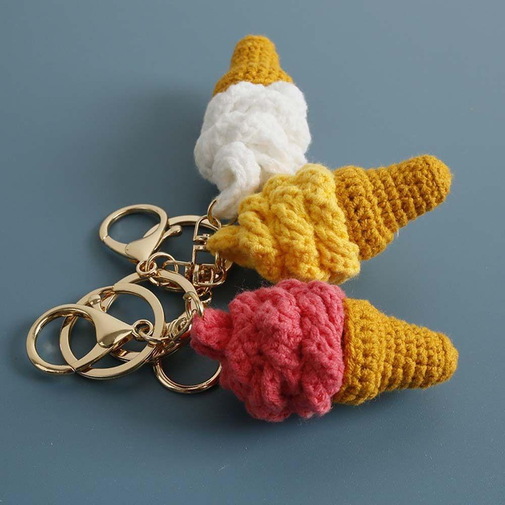 Ice Cream Cone Crochet Keychain Handmaking Knitted Keyrings Exquisite Ice Cream Pendant Bag Charm