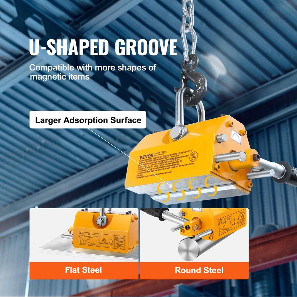 Magnetic Lifter, 3300lbs/1500kg Pulling Capacity, 2.5 Safety Factor, Neodymium & Steel, Lifting Magnet with Release, Permanent Lift Magnets, Heavy