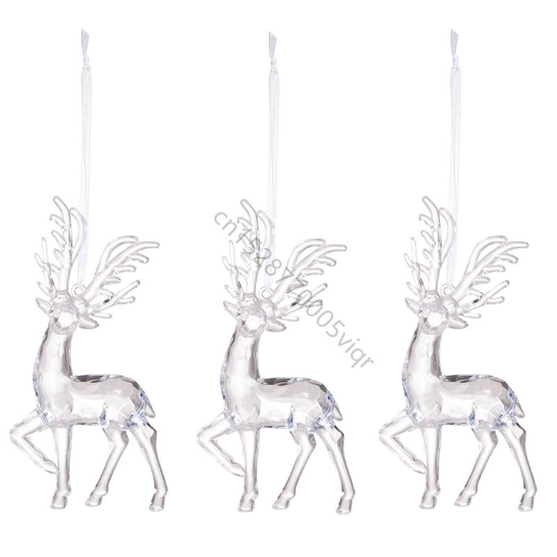 Set of 3 Crystal Elk Ornament Clear Acrylic Christmas Tree Decoration For Festival Home Decors And Seasonal Accessories AXYD