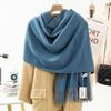 Soft Warm Wool Blend Scarf Women Winter Thick Solid Color Long Shawl With Fringe