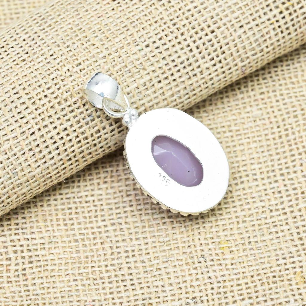 Pink Chalcedony Gemstone Handmade 925 Sterling Silver Jewelry Charming Pendant Gift For Her
