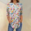 Women's 3/4 Sleeve Easter Egg Bunny Print Button Collar Fashion Casual Top