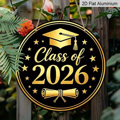 2D Flat Aluminum 2026 Graduation-themed Wall Hanging Available In Multiple Sizes, with A Black and Gold Light Luxury Elegant Design Is The Perfect