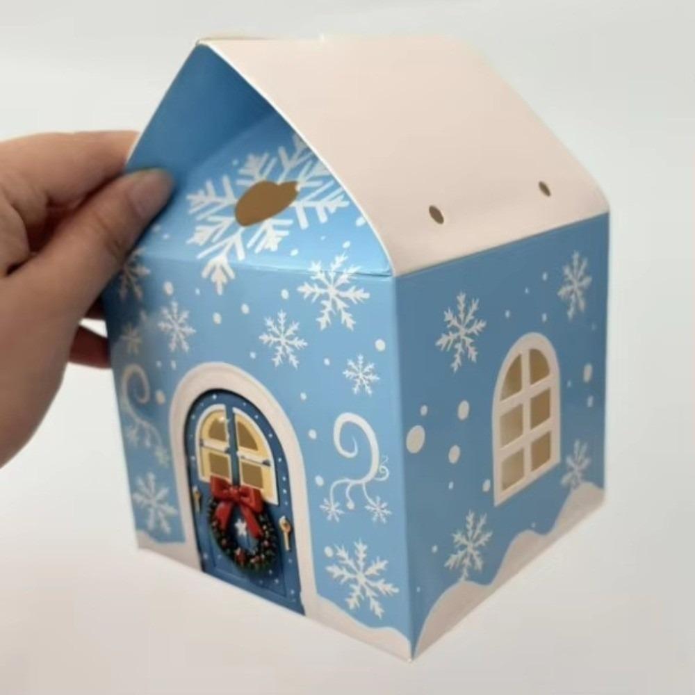 Paper Christmas Cottage Gift Box Festive Print House Shaped Treat Box Party Favor