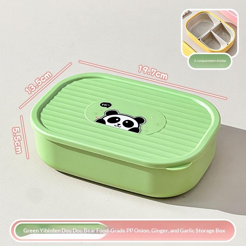 3 Compartment Food Storage Box Food Grade Cute Rabbit Print BPA Free Reusable Containers for Refrigerator Travel Use