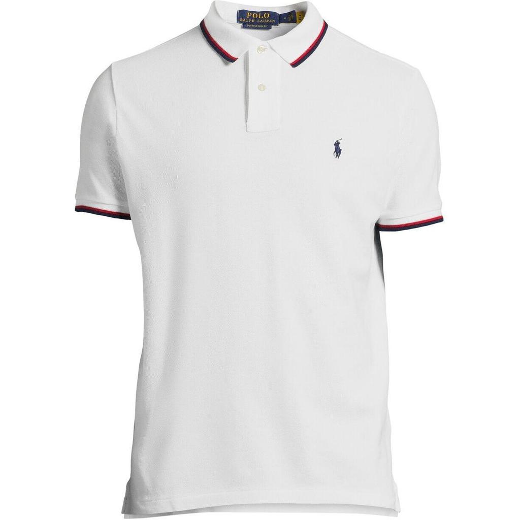 Polo Ralph Lauren SS22 Однотонная рубашка поло с коротким рукавом и вышитым маленьким логотипом в полоску, мужские топы, белая 710842621-002