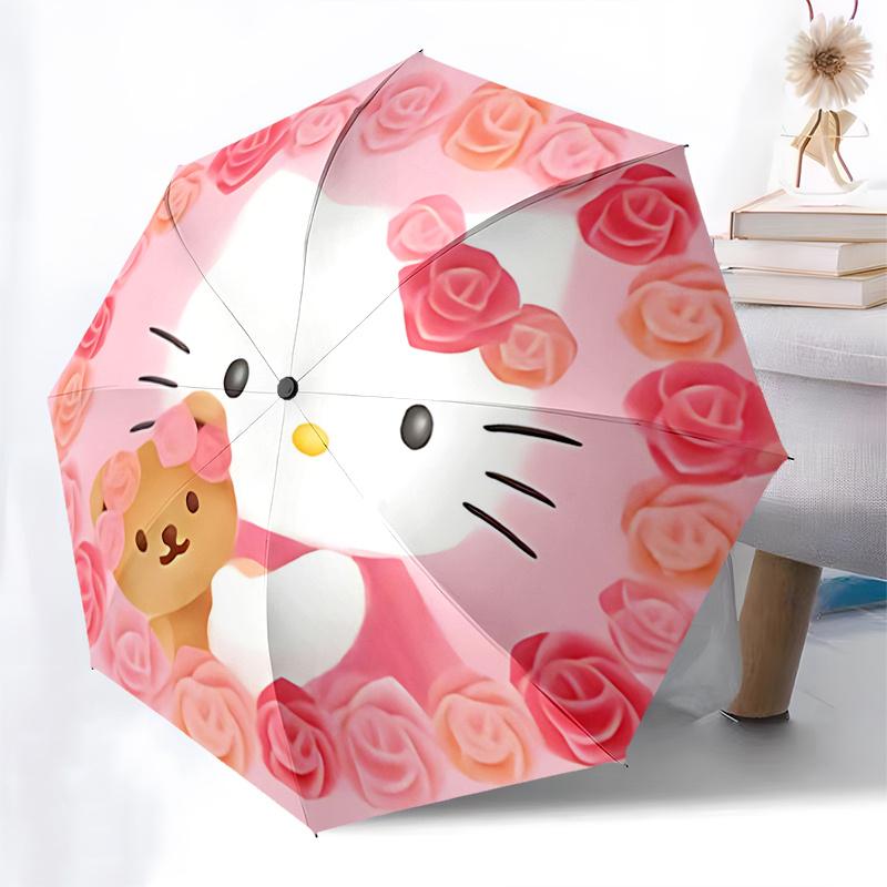 1pc Hello Kitty Rose Frame Automatic Opening/Closing Umbrella - Portable Folding Design, 8-Bone Iron Frame Outdoor Umbrella, Perfect Gift for Fans, Tr