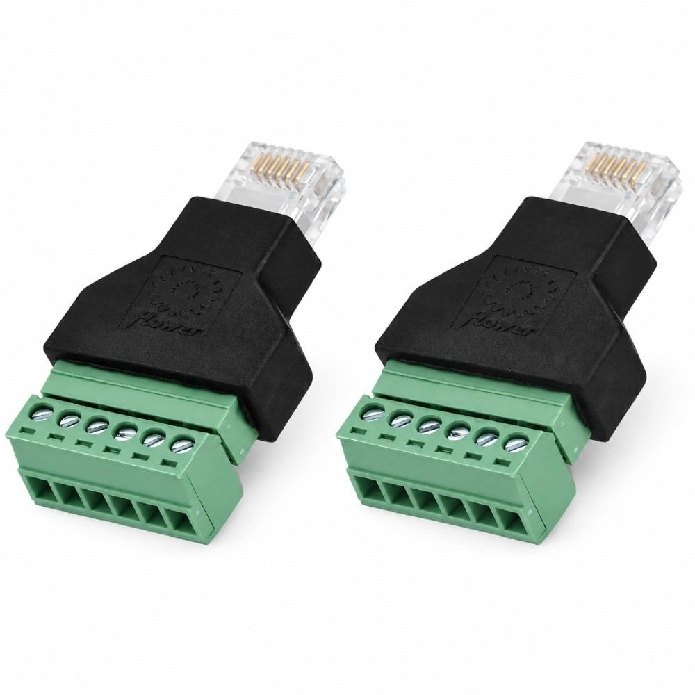 2 Pcs 6-Core Crystal Head RJ12 Male Adapter Green 6P6C Telephone Connector Cable Audio